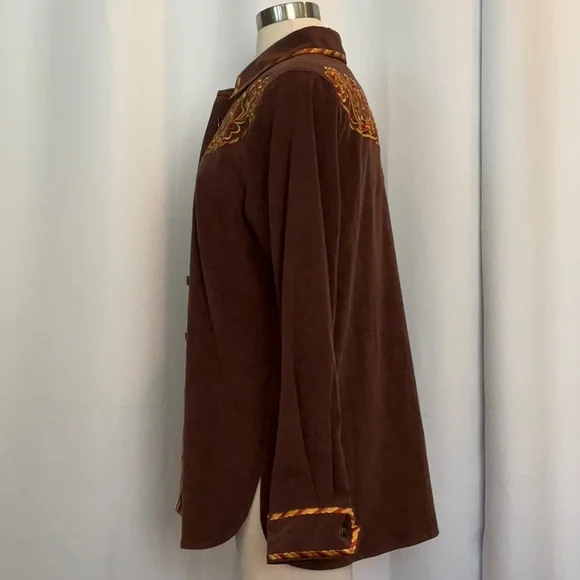 NWT Bob Mackie Wearable Art Embroidered Brown Long Sleeve Shirt Women Size L - Picture 3 of 10